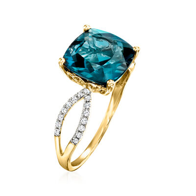4.90 Carat London Blue Topaz and .11 ct. t.w. Diamond Ring in 14kt Yellow Gold