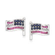 .40 ct. t.w. Sapphire and .30 ct. t.w. Ruby American Flag Earrings with Diamond Accents in Sterling Silver