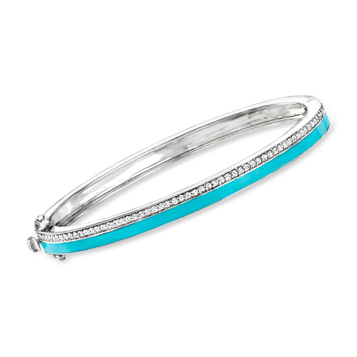 .60 ct. t.w. Diamond and Turquoise Enamel Bangle Bracelet in Sterling Silver