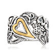 Sterling Silver and 14kt Yellow Gold Openwork Heart Ring