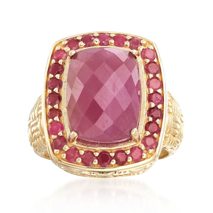 11.20 ct. t.w. Pink Sapphire Ring in 18kt Gold Over Sterling