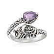 1.00 Carat Amethyst Bali-Style Elephant Bypass Ring in Sterling Silver