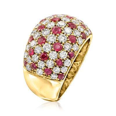 C. 1980 Vintage 2.50 ct. t.w. Diamond and 2.50 ct. t.w. Ruby Dome Ring in 18kt Yellow Gold