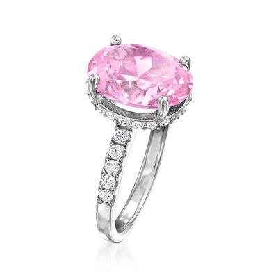 5.50 Carat Simulated Pink Sapphire and .50 ct. t.w. CZ Ring in Sterling Silver