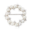 C. 1970 Vintage 5-5.5mm Cultured Pearl Circle Pin with 1.10 ct. t.w. Diamonds in 14kt White Gold