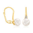7-7.5mm Cultured Pearl Drop Earrings with Diamond Accents in 18kt Gold Over Sterling