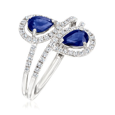 1.00 ct. t.w. Sapphire and .30 ct. t.w. Diamond Ring in 14kt White Gold