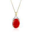 C. 1980 Vintage Red Jade Pendant Necklace in 14kt Yellow Gold