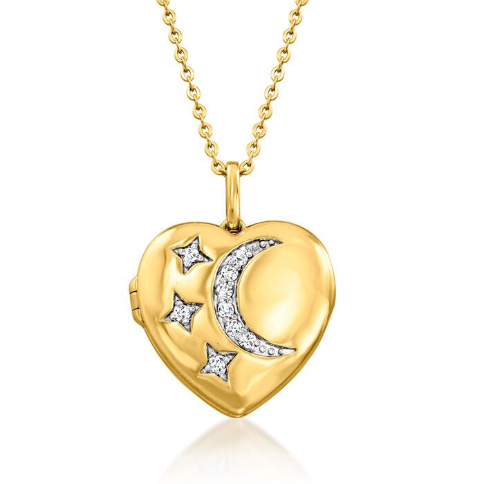 .10 ct. t.w. White Topaz Celestial Heart Locket Necklace in 18kt Gold Over Sterling