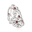 Sterling Silver Openwork Ring with Garnet Accents