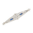 C. 1950 Vintage .36 ct. t.w. Sapphire and .16 ct. t.w. Diamond Filigree Pin in 14kt White Gold