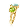 1.30 Carat Sky Blue Topaz and .60 Carat Peridot Toi et Moi Ring in 18kt Gold Over Sterling