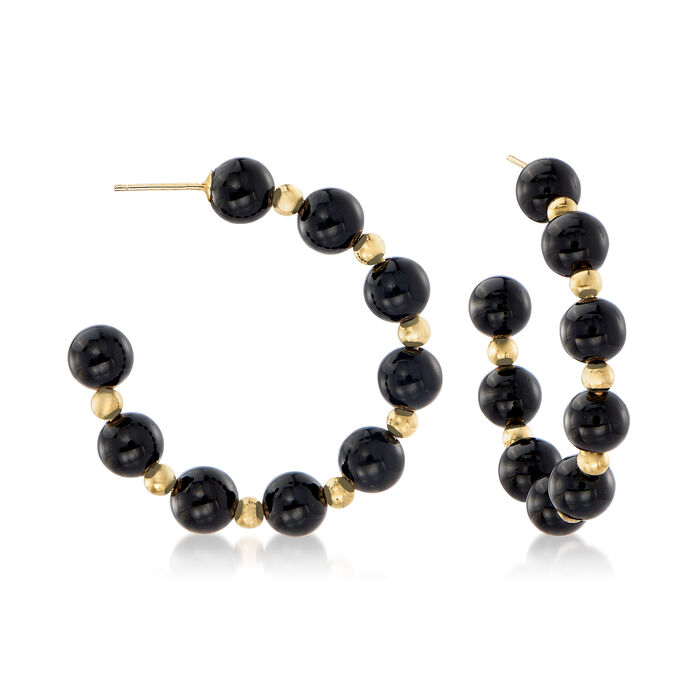Onyx Bead C-Hoop Earrings in 14kt Yellow Gold