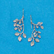 Sterling Silver Textured and Polished Leaf Branch Drop Earrings