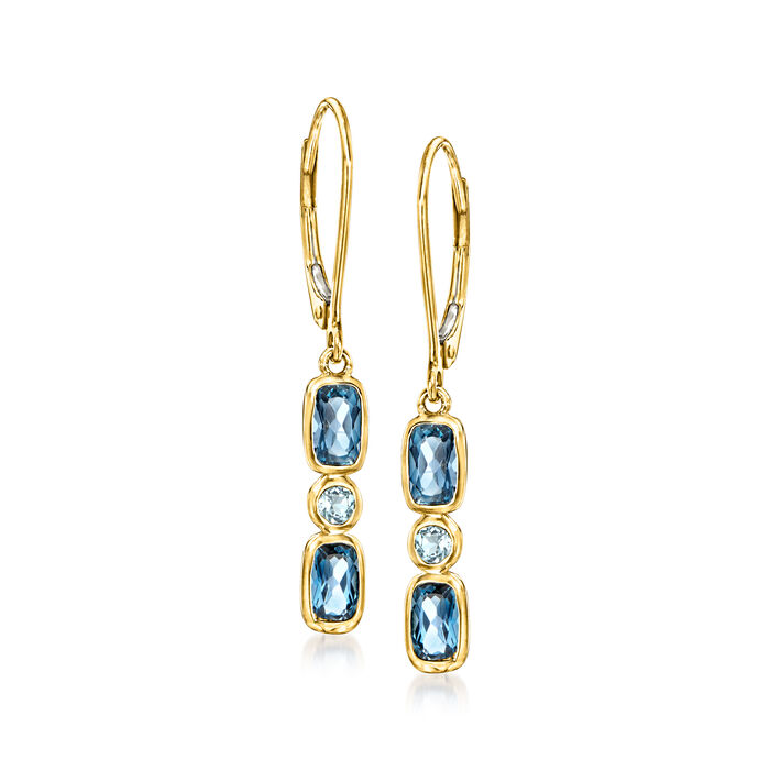 1.40 ct. t.w. Sky and London Blue Topaz Drop Earrings in 14kt Yellow Gold