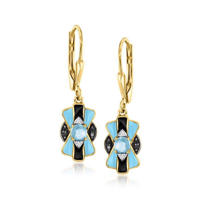 .48 ct. t.w. Multi-Gemstone Drop Earrings with Blue and Black Enamel in 18kt Gold Over Sterling