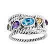 1.20 ct. t.w. Multi-Gemstone Open-Space Rope Ring in Sterling Silver
