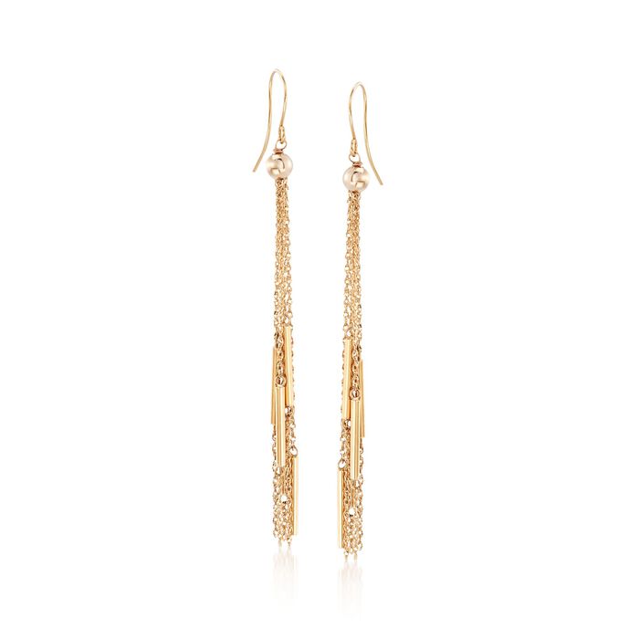14kt Yellow Gold Bead and Chain Tassel Drop Earrings