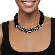 5-6mm Cultured Pearl and 4-10mm Obsidian Bead Torsade Necklace with Sterling Silver 18-inch