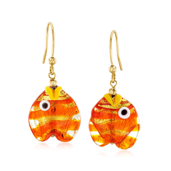 Italian Multicolored Murano Glass Fish Drop Earrings with 18kt Gold Over Sterling