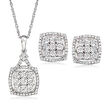 .20 ct. t.w. Diamond Jewelry Set: Square Earrings and Pendant Necklace in Sterling Silver