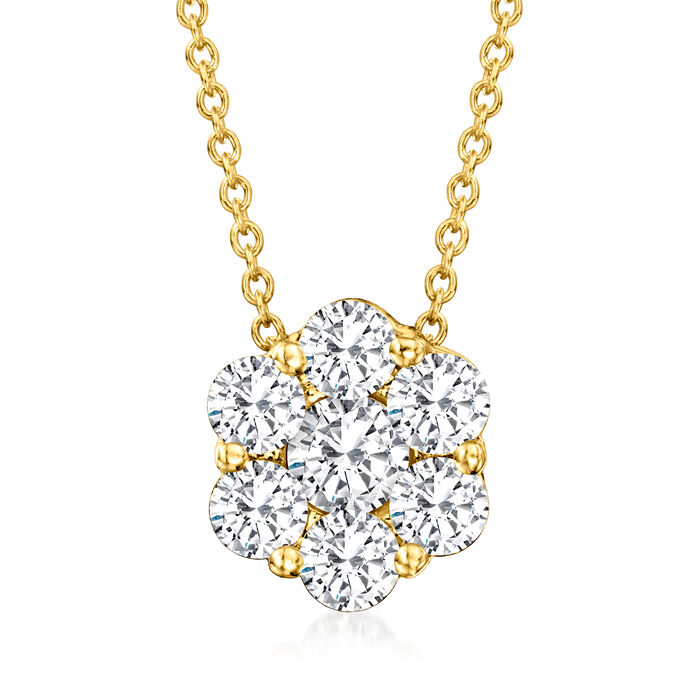 1.00 ct. t.w. Diamond Cluster Pendant Necklace in 14kt Yellow Gold