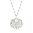 Italian Cultured Pearl Seashell Pendant Necklace in Sterling Silver