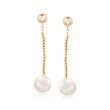 10-11mm Cultured Freshwater Pearl and Bead Drop Earrings in 14kt Yellow Gold 