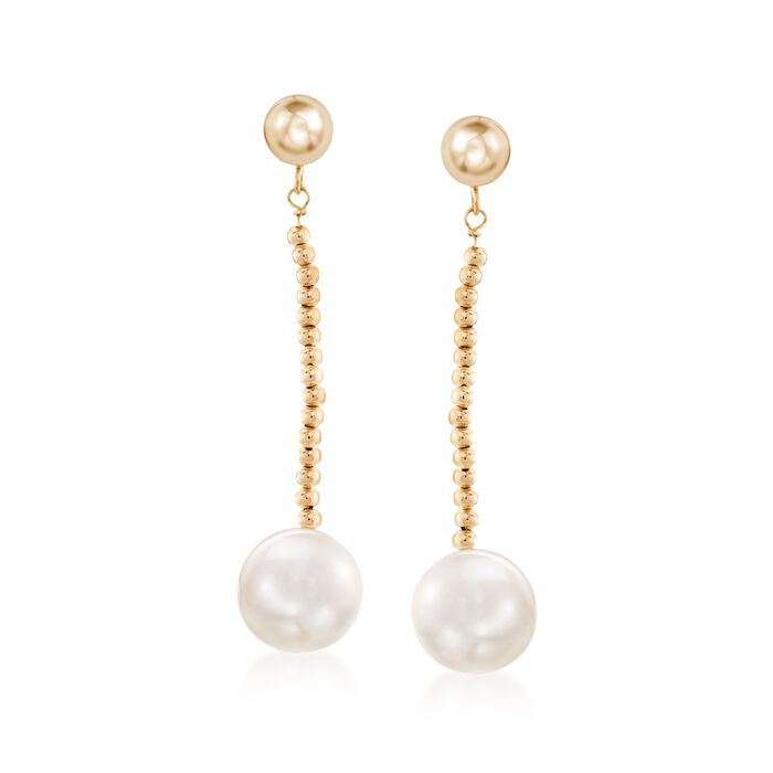10-11mm Cultured Freshwater Pearl and Bead Drop Earrings in 14kt Yellow Gold 