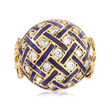 C. 1950 Vintage 1.00 ct. t.w. Diamond and Blue Enamel Dome Ring in 14kt Yellow Gold