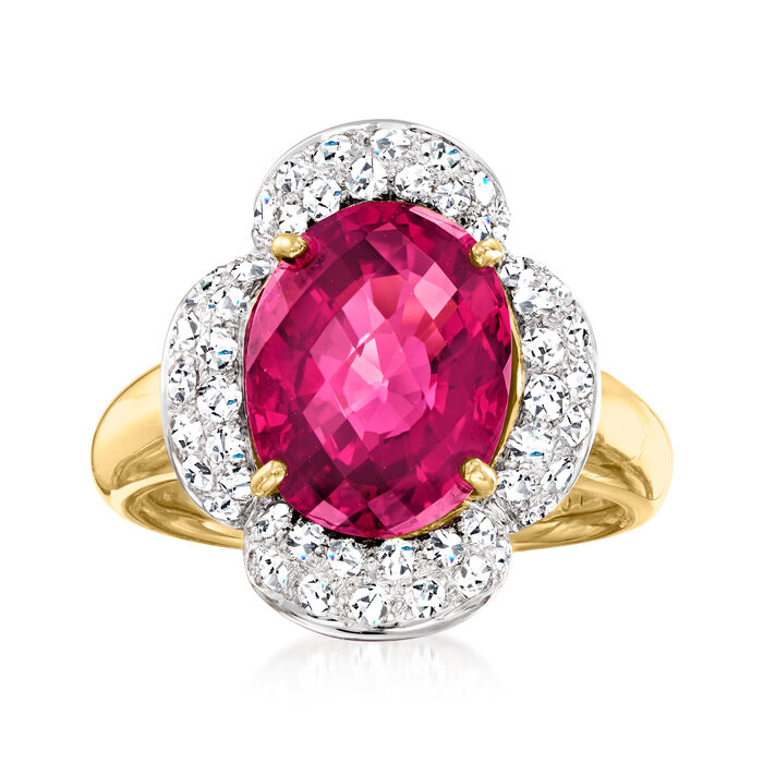 C. 1995 Vintage 5.16 Carat Garnet Ring with .74 ct. t.w. Diamond Ring in 18kt Two-Tone Gold