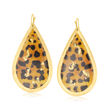Evocateur Leopard-Print Painted Drop Earrings in 22kt Gold Leaf on Brass and Gold Plate