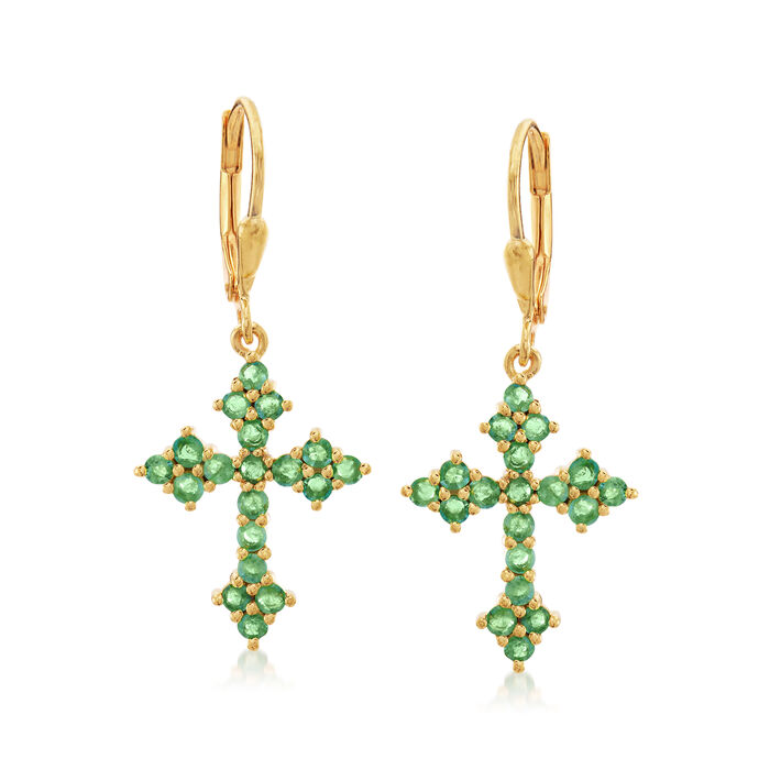 1.00 ct. t.w. Emerald Cross Drop Earrings in 18kt Gold Over Sterling