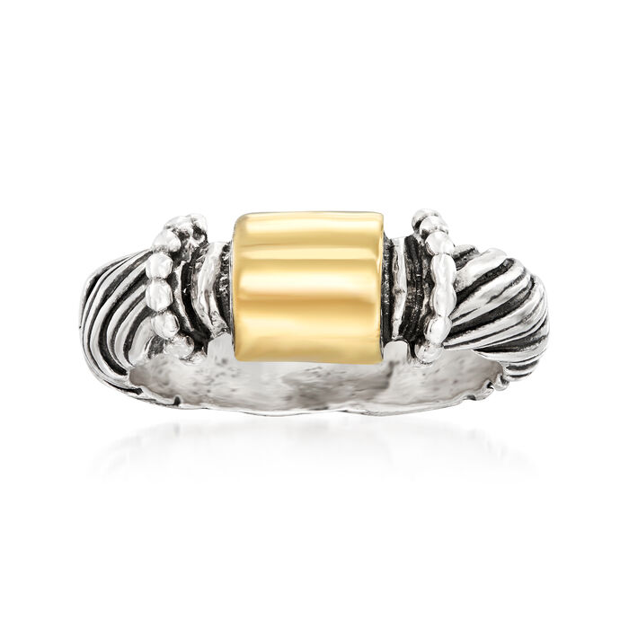 Sterling Silver and 14kt Yellow Gold Roped Ring