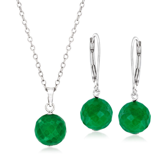 11.00 ct. t.w. Emerald Bead Jewelry Set: Pendant Necklace and Drop Earrings in Sterling Silver