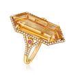 12.00 Carat Yellow Quartz and .40 ct. t.w. White Zircon Ring with Pink Tourmaline Accents in 18kt Gold Over Sterling