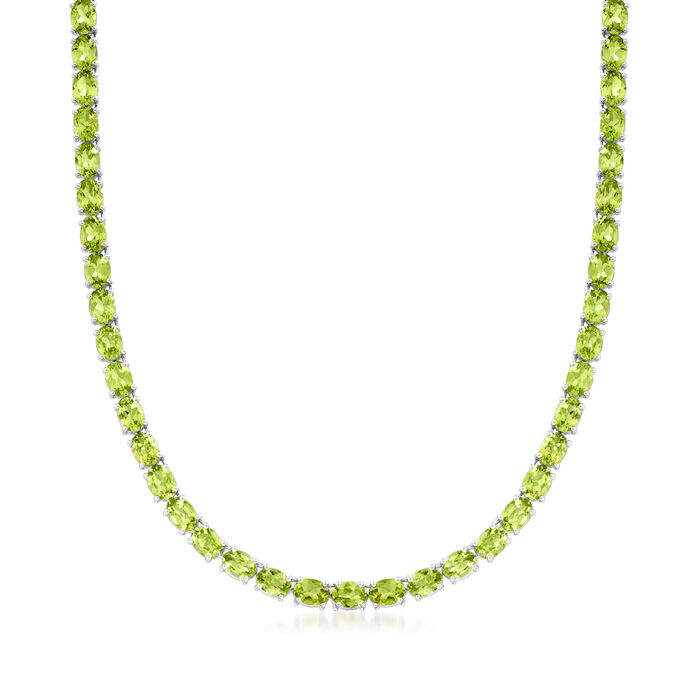 40.00 ct. t.w. Peridot Tennis Necklace in Sterling Silver