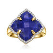 Lapis and .20 ct. t.w. White Topaz Flower Ring in 18kt Gold Over Sterling