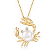 9mm Cultured Pearl Crab Pendant Necklace with Diamond Accents in 18kt Gold Over Sterling