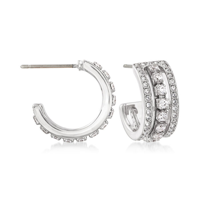 Swarovski Crystal J-Hoop Earrings in Silvertone