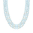Aquamarine Triple-Row Graduated Necklace with 14kt Yellow Gold