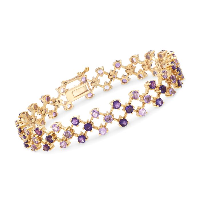 6.20 ct. t.w. Pink and Purple Amethyst Bracelet in 14kt Yellow Gold Over Sterling Silver