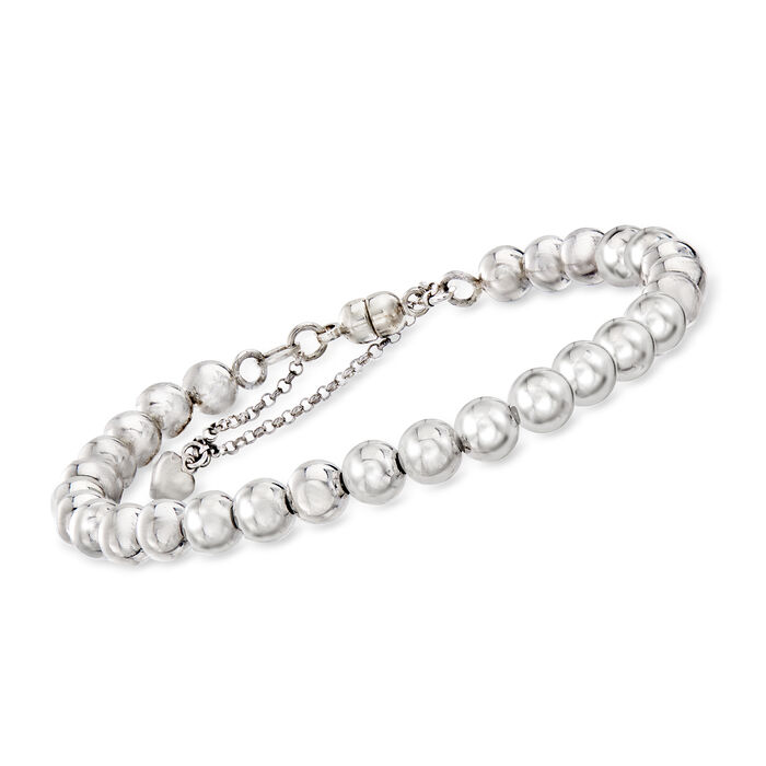 Italian Sterling Silver 6mm Bead Bracelet with Magnetic Clasp