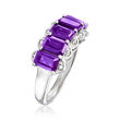 2.70 ct. t.w. Amethyst Five-Stone Ring with Diamond Accents in Sterling Silver