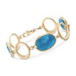 16.00 ct. t.w. Blue Quartz and Open Circle Link Bracelet in 14kt Yellow Gold