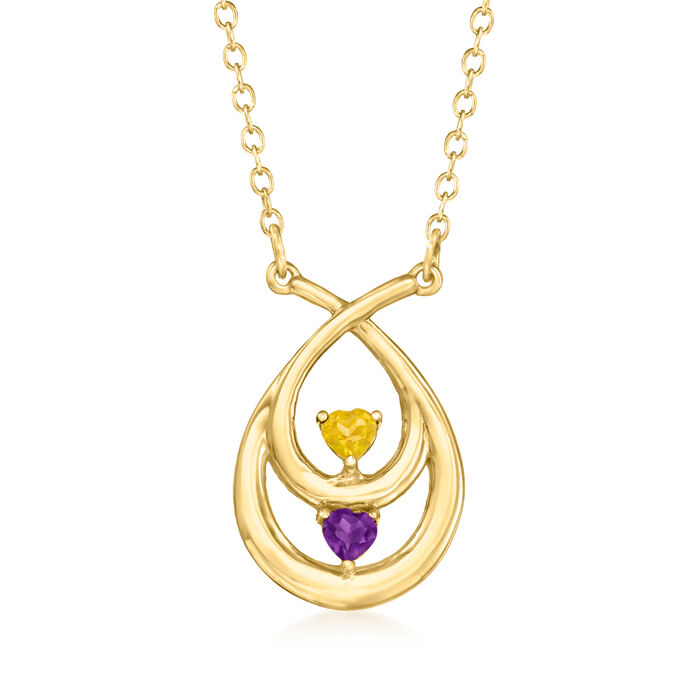 Personalized Birthstone Teardrop Couple's Pendant Necklace in 14kt Gold