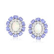 Opal and 3.00 ct. t.w. Tanzanite Earrings with White Topaz in 14kt White Gold Over Sterling
