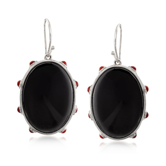 Black and Red Agate Drop Earrings in Sterling Silver