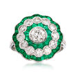 C. 1990 Vintage 1.66 ct. t.w. Emerald and 1.50 ct. t.w. Diamond Cluster Ring in 18kt White Gold