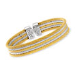 ALOR &quot;Classique&quot; Yellow and Gray Stainless Steel Cable Multi-Strand Cuff Bracelet